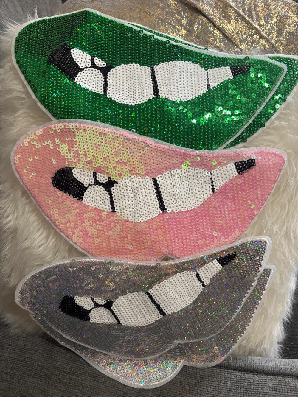 Sequin Lip Patch Trio - Green Pink Silver